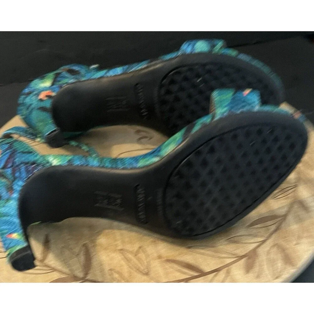 Aerosoles Laminate Blue Green Tropical Open Toe High Heel Pump Sandal Size 6.5M